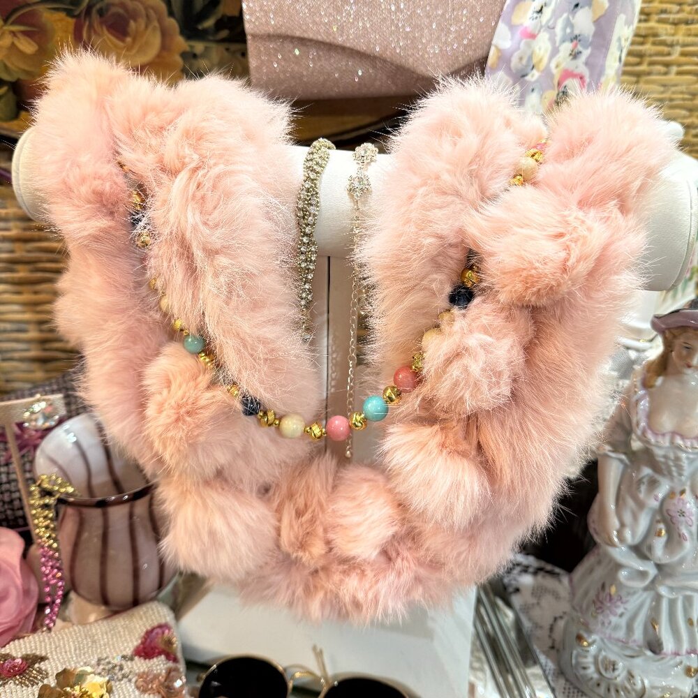 Fluffy Pink Rabbit Fur Braided Scarf Neckwrap